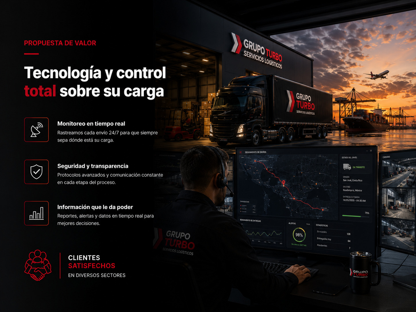 Camión de Grupo Turbo en ruta y seguimiento de carga desde celular